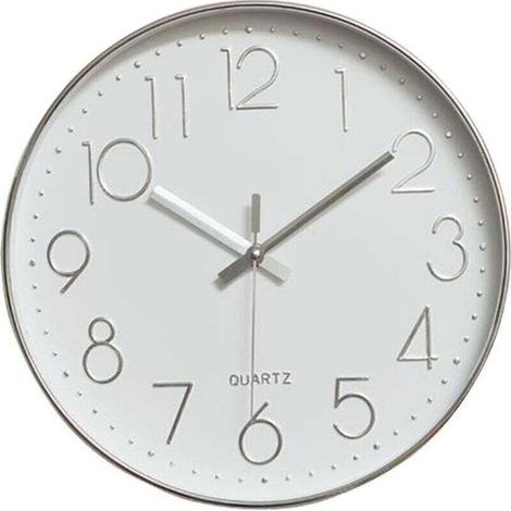 Moderne Wanduhr, 30 cm Durchmesser, universell einsetzbar, geräuschlos, ohne Ticken, Quarzwerk für den Innenbereich, runde Wanduhr ohne Gehäuse für Wohnzimmer, Küche, Büro (silber) - Crezuo (1/4)