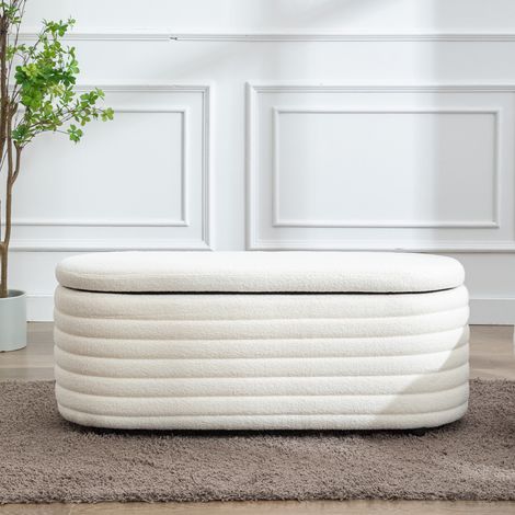 Wahson Contenitore Camera da Letto in Pelliccia, Moderne Panca Contenitore in Legno Panchina con Magazzino Nascosto per Soggiorno/Fondo Letto/Ingresso, Bianco (1/5)
