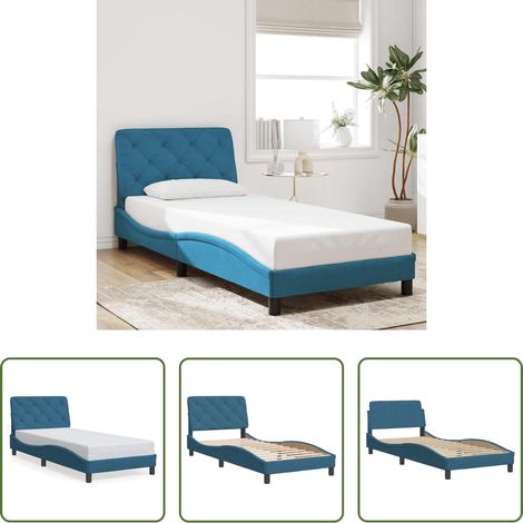 Oreiller de tête - Cadre de lit sans matelas bleu 90x190 cm velours (1/5)