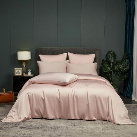 Linge de lit 220x240cm Bambou rafraîchissant respirant Rose avec 2 taies d'oreiller 80x80cm