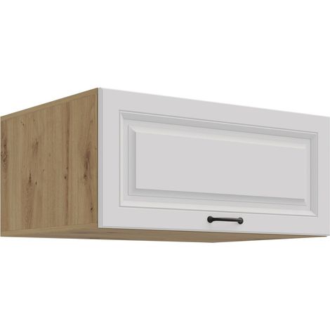Aufsatzschrank Hochschrank 80 cm STILO Weiss + Eiche Artisan Küchenzeile Küchenblock Küche Landhaus (1/5)