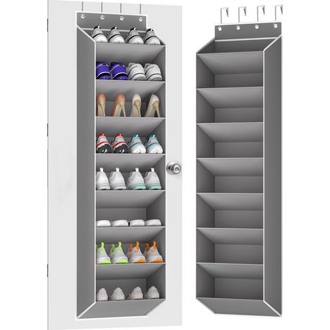 LEDANDER Sac à chaussures mural gris, sac de rangement multifonctionnel à suspendre sur la porte, sac de rangement multicouche pour articles divers (1/5)