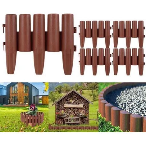 Picket Fence - Plastic Garden Edging - For Flowerbeds Grass Borders Paths - 29 x 23.5 x 1 cm - Brown - 5 Pieces (1/5)