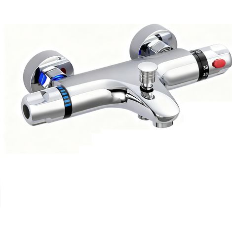 Mitigeur Thermostatique Douche - Laiton - Bouton Sécurité 38 °C - 2 Sorties - 1 Pièce (1/5)