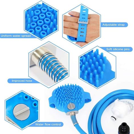 Brosse de massage et douchette pour animaux de compagnie, kit de montage pour douchette de douche pour chien avec tuyau et accessoire de douchette, pour laver les animaux de compagnie à l'extérieur et (1/5)