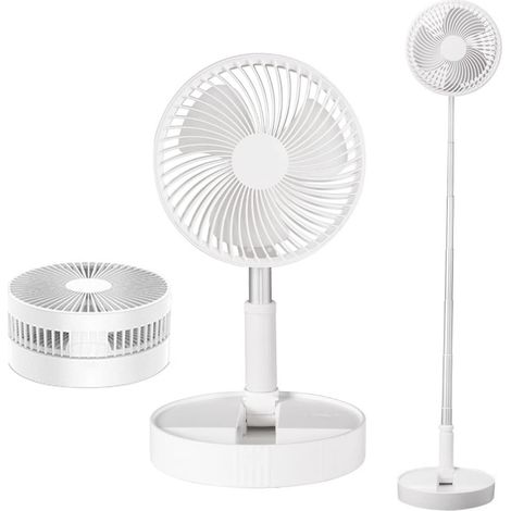 Ventilateur Sur Pied Portable/Ventilateur Bureau USB Pliable/Ventilateur de Sol Télescopique, 7200mAh Rechargeable Ventilateur de Table Personnel Silencieux, Hauteur Réglable 39-97 cm White (1/5)