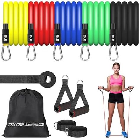 Bandes De Resistance - Avec Poignées - Anneau De Porte - Sangles Pour Chevilles - Sac De Transport - 5 Niveaux De Résistance Jusqu'à 45,4 Kg - Set Complet Pour Entraînement À Domicile (1/3)