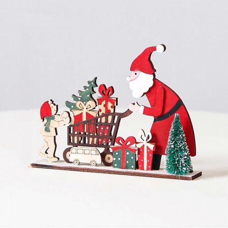 Bemalte hölzerne Weihnachtsdekoration mit Darstellung des Weihnachtsmanns, zur Platzierung auf einem Tischteller (Form 1). (1/4)