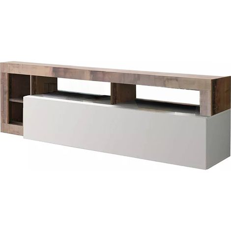 Mobile porta TV Serraia, Credenza da soggiorno, Armadio basso per TV, Base parete attrezzata, Made in Italy, 184x42 h58 cm, Bianco lucido e Acacia (1/5)