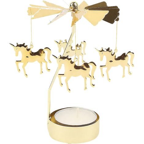 Bougeoir Carrousel Licorne Bougeoir Rotatif Cadeau de Nouvel an Carrousel Noel 8 13 cm Photophore Bougie Doré pour Saint Valentin Noël Mariages Fêtes et la Décoration Intérieure (1/5)