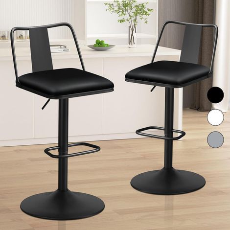 Barhocker 2er-Set mit Rückenlehne, höhenverstellbar, drehbar, PU-Leder, Schwarz (1/5)