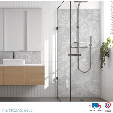 Panneau de douche : Roses et matière - Couleur gris - Alu composite - 90 - 245 (1/3)