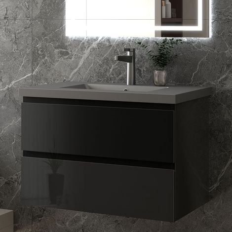 Waschtisch mit Unterschrank UV-geölt Schwarz Waschbecken Badmöbel Set 80cm Schwarz Unterschrank (1/5)