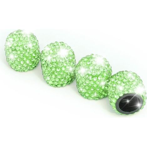 4 PCS Bouchons De Valve De Pneu, Diamant Cache-Poussière De Valve, Capuchons De Poussière De Voiture, Cristal Strass Voiture Pneu Valve Tige Capuchons, Voiture Accessoire Attrayant (Vert) (1/5)