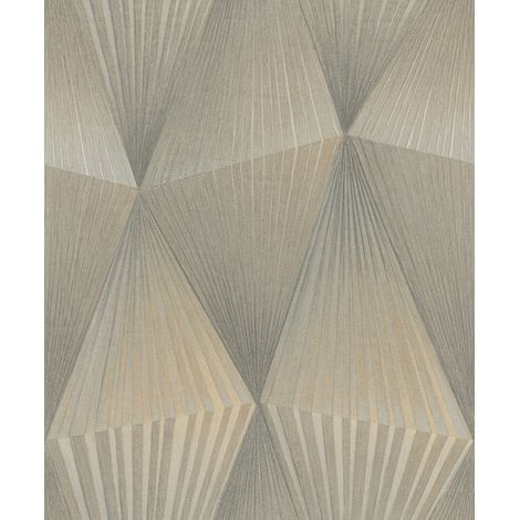 Papier peint autocollant 3D - Papier peint non tissé texturé - Effet géométrique 3D en gris et doré - Installation facile sans colle avec technologie adhésive - 6 m x 0,53 m (1/5)