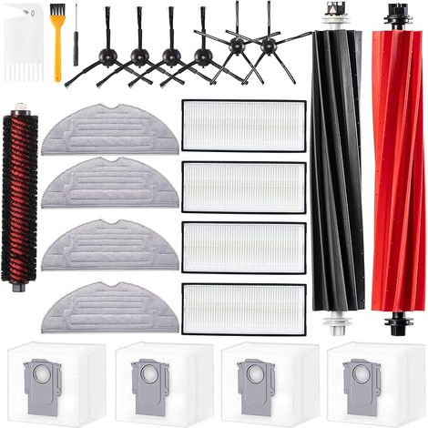 24 Pièces Accessoires Compatibles Avec Roborock S8/S8Pro Ultra-4 Sacs À Poussière,4 Chiffons,6 Brosses Latérales,2 Brosses Principales,4 Filtres,1Brosse à rouleau de nettoyage,1 Peigne Et 1 Tournevis