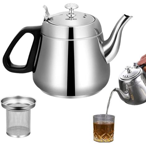 Théière En Acier Inoxydable Avec Infuseur Theière Inox Avec Infuseur 1,5 L Bouilloire Haute Capacité, Bouilloire Sûre Pour Faire Bouillir De L'eau Chaude, Cuisinière, Camping (1/5)