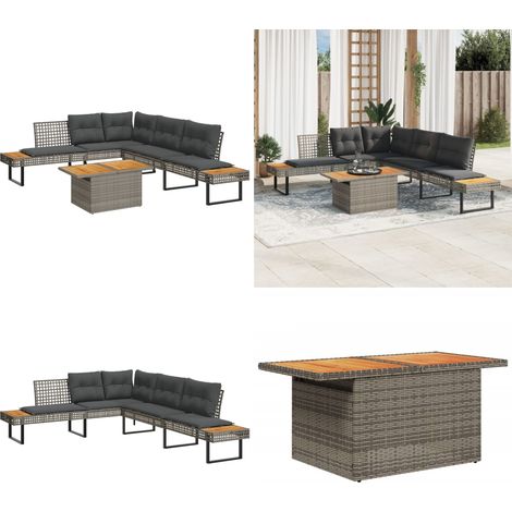 vidaXL Salon de jardin avec coussins 5 pcs gris résine tressée acacia (1/5)