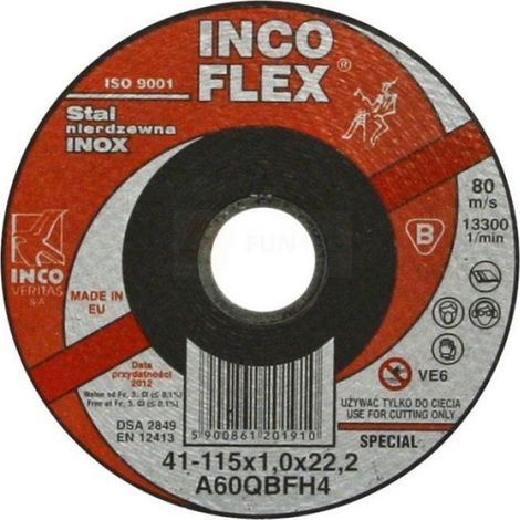 Disque Abrasif - 115x1 0 mm - Trou 22 mm - Pour Acier Inoxydable - Unité