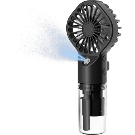 Ventilador nebulizador portátil, recargable por USB-C, 4 velocidades, nano-neblina, 12 horas de autonomía, diseño compacto, color negro, ideal para el verano. (1/3)