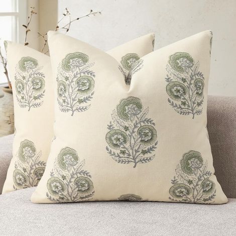 Housse de Coussin Vintage Imprimé Fleuri 40x40 Lot de 2 Housses de Coussin Fleurs Coussin de Canapé Design Moderne Coussin Décoratif pour Canapé Lit Décoration d'intérieur et Salon Vert Sauge (1/4)