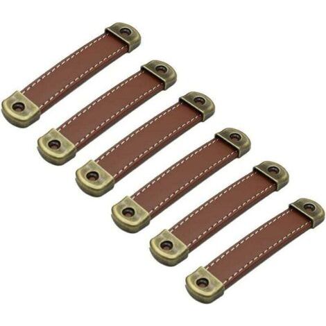 VURAHOME - Pack de de 6 poignées en cuir Poignées de meubles vintage en , XU,cuir–Poignées d'armoire poignées cuir poignee meuble de cuisine Brun Entraxe 96mm - (1/4)