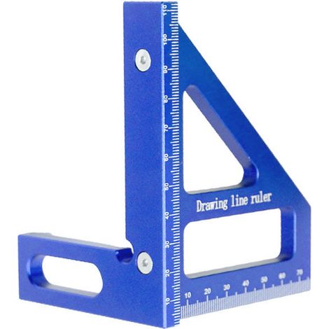 Équerre de menuisier, rapporteur d'angle 45°/90°, règle triangulaire, outil de traçage et de mesure pour ingénieur et charpentier (bleu). (1/5)
