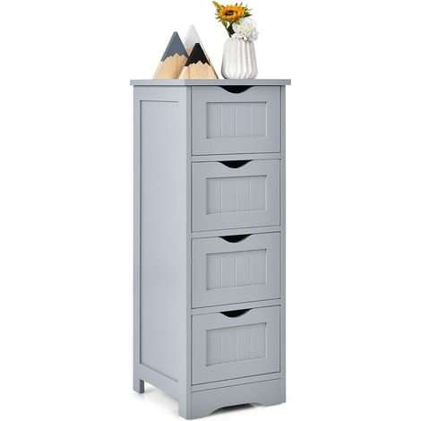 Bathroom Floor Cabinet Wood Storage Cupboard Organizer 4 Drawers Free Standing (1/5)