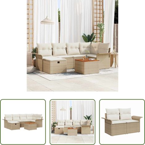 Gartentisch -  Gartensofa-set mit Kissen mit Speicher 7 pcs Beige Poly Rattan (1/5)