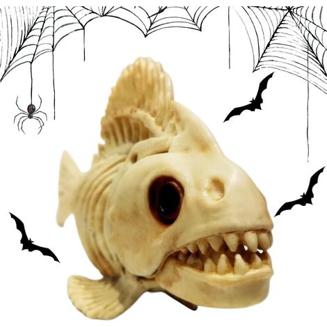 Modèle en arête de poisson, squelette de poisson - Sculpture de squelette de poisson - Squelette de poisson Halloween Os d'animaux pour la maison Salon Chambre Bureau Top Party Haunted (1/5)