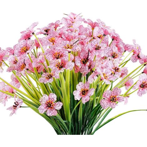 Violettes artificielles roses, lot de 6 - 16x35cm, fleurs en plastique, résistantes aux UV, inaltérables, pour décoration intérieure/extérieure fenêtre porche jardin arbuste. (1/5)