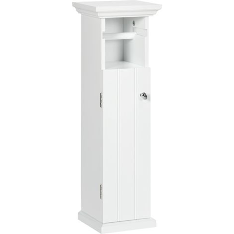 Mobiletto Bagno 21,5x17,8x66,5 cm con Porta Carta Igienica in Legno MDF Bianco (1/5)