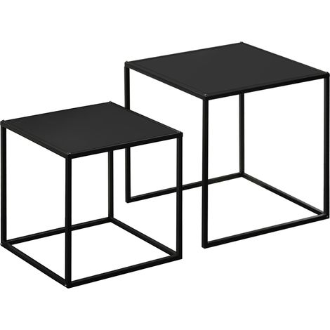 Ensemble de 2 tables basses avec plateau carré et cadre en acier noir - 40x40x40 cm & 35x35x35 cm (1/5)