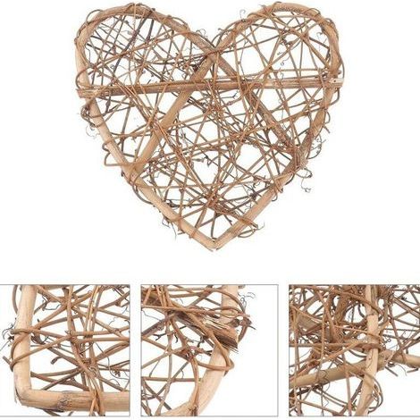 2-teilige Retro-Liebesgirlanden/Ringe aus Holz – kunstvolle Rattanornamente, geeignet für Hochzeiten, Valentinstag und Neujahrsdekorationen – die Holzgirlanden und -ringe können als Tür- und Wanddekor (1/4)