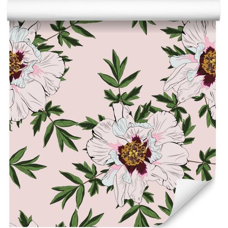 Hermoso papel pintado de peonías para salón y dormitorio, 50x1000 cm. (1/5)