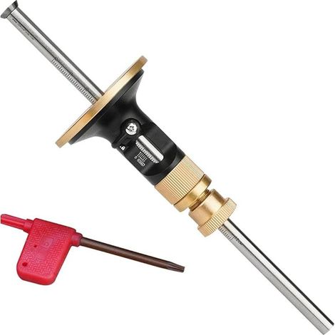 Jauge de marquage de roue avec clé T15, 0,2 mm, kit de jauge de marquage de roue léger, micro ajusteur pour travail du bois (noir + or, taille : 21,6 x 5,8 cm) (1/5)