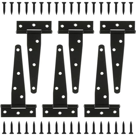 Charnières en T de 10 pouces, charnières pour porte de remise, charnières robustes noires pour porte de grange (6 pièces) (1/5)