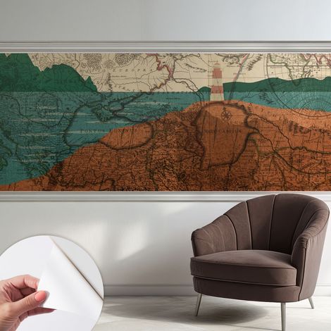 Fototapete Selbstklebend - Büro Wandgestaltung - Wanddekoration Wohnzimmer Historische Karte 250x104 cm (1/5)