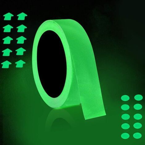 2cm x 5m Bande Fluorescente, Lumineux Ruban Adhésif Autocollant, Ruban Phosphorescent, Fluorescente Nuit Autocollant, Amovible, Imperméable à L'eau, Photoluminescent Sécurité Stade Bande (1/5)