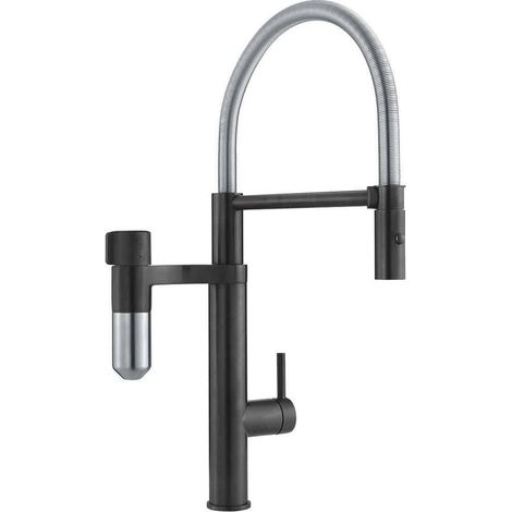 Franke - Vital Tap mitigeur d’évier avec filtration d’eau intégrée, bec flexible et douchette, noir mat/inox 120.0621.313 (1/6)