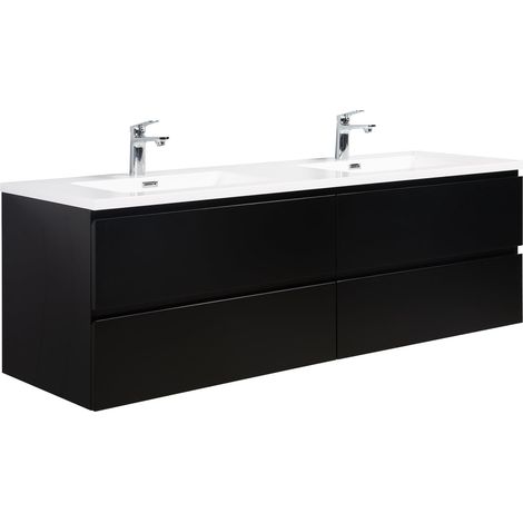Badezimmer Badmöbel-Set Angela 160cm - Mat Schwarz - Unterschran