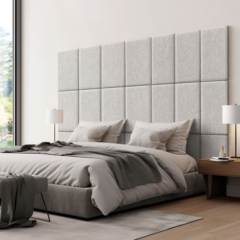 Set Carpino di 3 Pannelli Murali Imbottiti Rivestiti in Tessuto Grigio 60x30 cm [neu.haus]