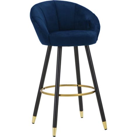 Sgabello da bar elegante in velluto per interno in stile moderno h 98 cm -Blu (1/4)