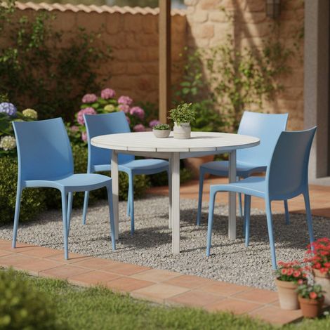 Silla de Exterior Grover, 4 Sillas, Apilable Made in Italy, Soporta 120 kg, Azul (1/4)