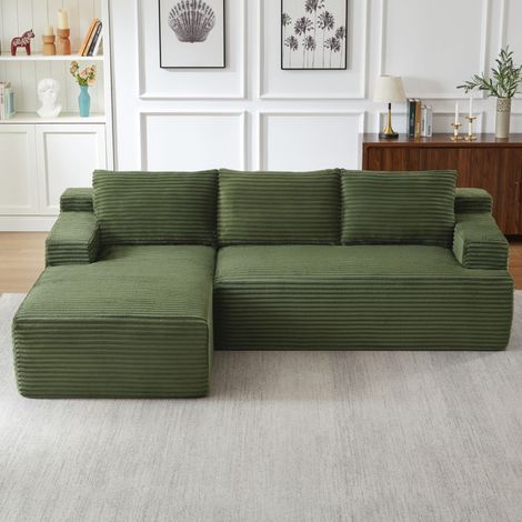 Canapé-lit pliant en velours côtelé avec ressorts et mousse haute densité — convertible rapide, porte-gobelets, poches latérales, accoudoirs amovibles, idéal pour petits espaces (1/5)