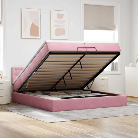 Maison Exclusive - Struttura Letto Pouf con Materassi Rosa 200x200 cm Velluto (1/5)