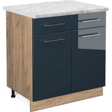 Mobiletto base per cucina Fame-Line, Blu scuro lucido, 80 cm , PL Marmo, Vicco