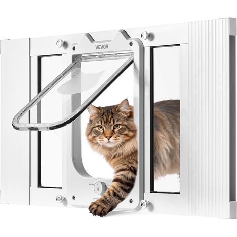Chatière Réglable pour Fenêtre 58,4-71,1 cm Long, Porte pour Chat avec 4 Modes de Verrouillage Sécurisés, pour Animaux Maison, Cadre en Alu, Verre Haute Transparence, Fermeture Magnétique, Blanc (1/5)