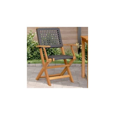 Chaises de jardin lot de 2 noir bois massif d'acacia et rotin (1/5)