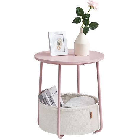 Kleiner runder Loft-Couchtisch mit einem rosafarbenen 50-cm-Kosmetikkorb für Blumen (1/5)